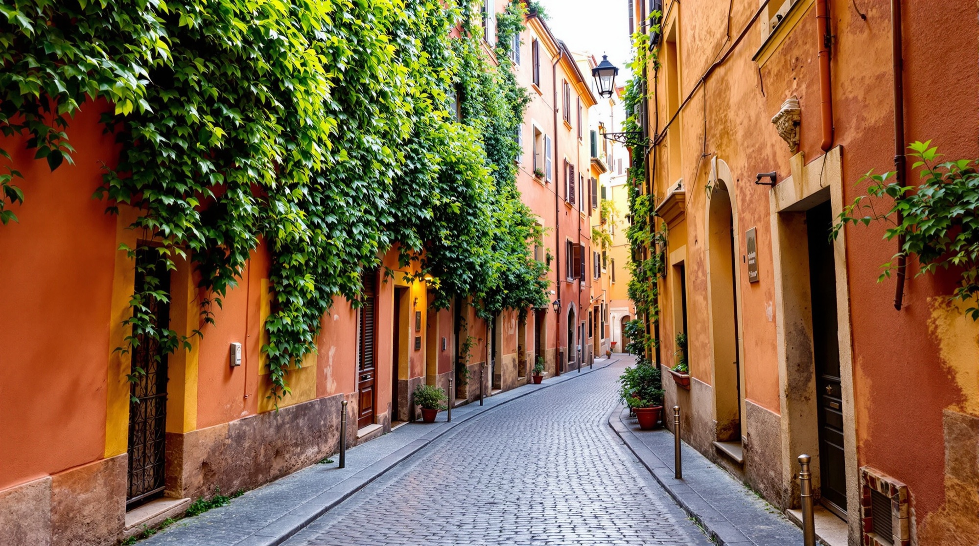 Quiet lane in Trastevere with ivy-covered houses